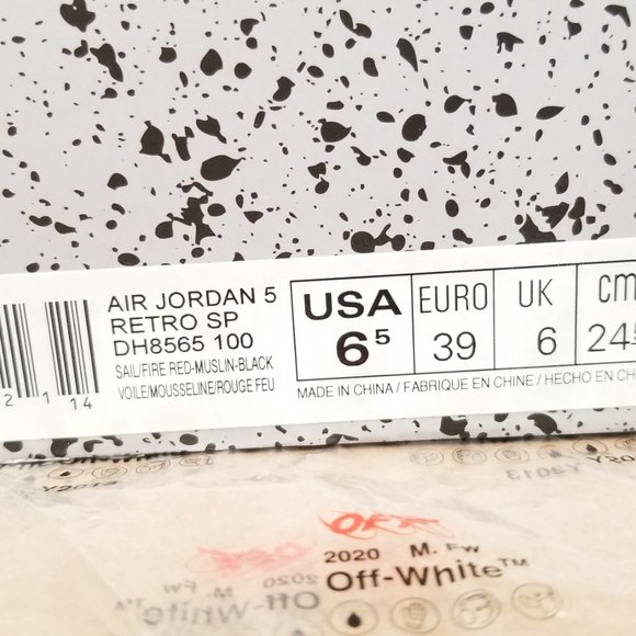 Air Jordan 5 Retro SP Off-White DH8565 100 Size 6.5 main image 11